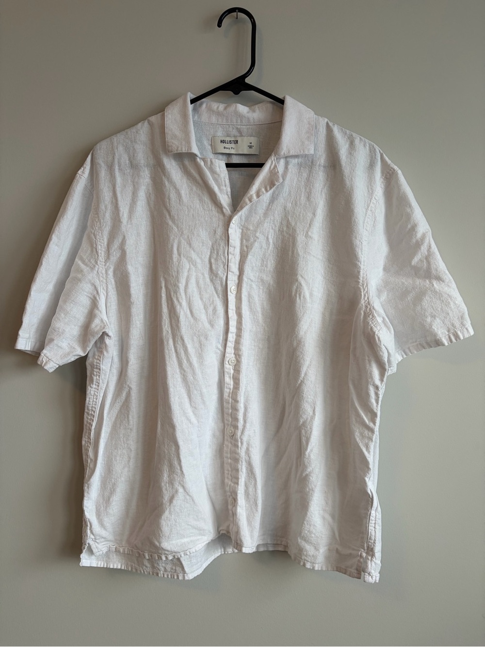 Hollister White Short Sleeve Button-Down Camp Collar Shirt linen Medium